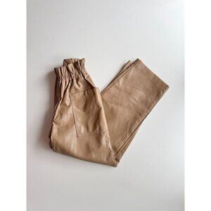 Aritzia WILFRED Caroline Tan Vegan Leather High Waisted Paperbag Pants, Size 00